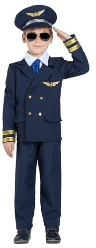 Boland - Costume de pilote pour enfants, 5 pièces, costume de carnaval pour une fête à thème, Halloween ou le carnaval, capitaine de vol