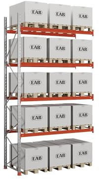 kaiserkraft | Palettenregal | verzinkt/orange | HxBxT 5000 x 2840 x 1100 mm | Fachlast 3000 kg | Anbauregal