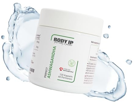 BODY IP Perfect Ashwagandha | hochwertiges KSM-66® Ashwagandha mit Withanoliden | allgemeines Wohlbefinden | Ashwagandha Kapseln hochdosiert | Laborgeprüft | Made in Germany | vegan | 120 Kapseln
