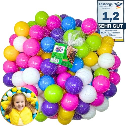 EKNA bollar för bollbad – 400 bollar för bollbad fri från skadliga ämnen – Ø 5,5 cm – bollbad bollar rosa ljusgrön ljusblå gul vit lila – för människor och djur! (2 x nät)
