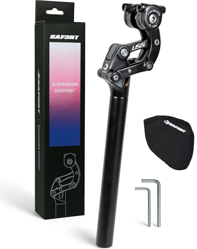 Safort USS Suspension Seatpost with Cover, Diameter: 27.2mm / 30.9mm / 31.6mm, for E-Bikes, Gravel, Road, Hybrid, 365mm (ø27.2mm x 365mm)