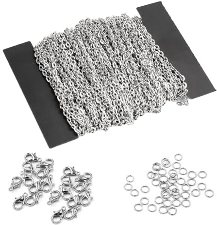 12m Gliederkette Meterware, Kette mit 100 Ringen, 30 Karabinerverschlüssen | Ketten Schmuckherstellung, Edelstahl Kabel Gliederkette, Gliederkette Silber Basteln, für Schmuck Diy Herstellung