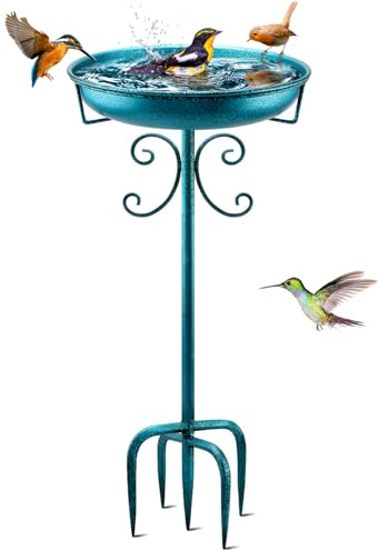 Mngren Fågelbad för utomhusbruk, fågelbadparadis, 90 cm (35 tum), av metall, fågelbassäng, skål, vattenbad, antikt, foder, vattenskål, för trädgård, gård och gräsmatta, dekoration (blått)