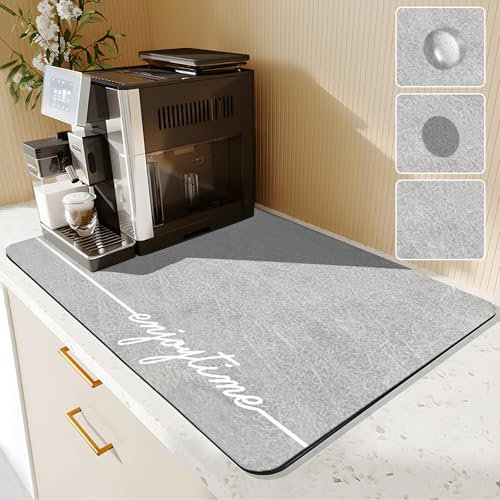Santentre Alfombrilla Escurreplatos, 60 x 40cm Súper Absorbente Alfombrilla Secado de Platos, Alfombrilla Fregadero Cocina Ocultar Mancha, Bayeta Escurreplatos para Cafetera, Escurridor de Platos