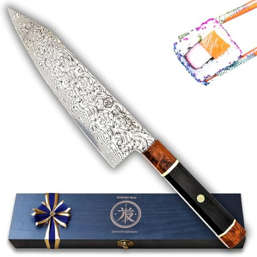 KOKORO Blade - Infinity Edition – 110-Layer Damascus Kiritsuke Knife with Dual Cutting cores (10Cr15CoMoV & 9Cr18MoV), 8-Inch Precision Chef’s Knife