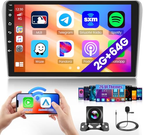 Hikity 2G + 64G Android 13 Bilradio för Toyota Avensis T25 2002-2008 med trådlös Carplay Android Auto, 9 tums pekskärm Stereo GPS WiFi Bluetooth Mirror Link FM/RDS EQ MIC SWC