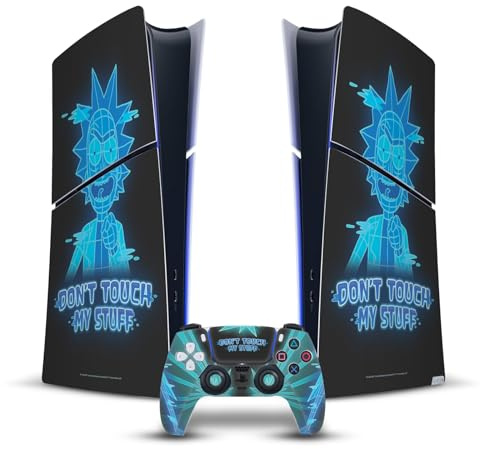 Head Case Designs Offizielle Rick and Morty Fass Meine Sachen Nicht An Grafiken Vinyl Haut Gaming Aufkleber kompatibel mit Sony Playstation 5 PS5 Slim Digital Edition Console & DualSense Controller