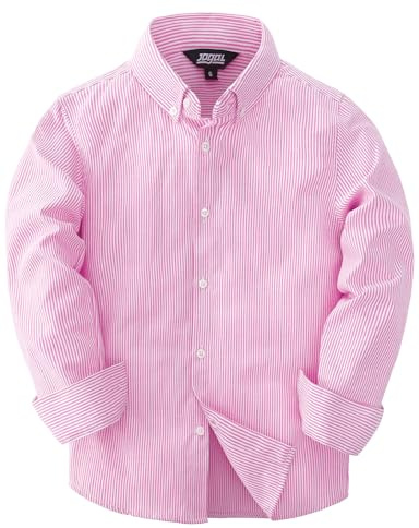 JOGAL Chemise à manches longues Oxford pour garçons - Coupe droite - Chemise de loisirs - Chemise rayée pour enfants de 6 à 14 ans, Rose, 11-12 ans