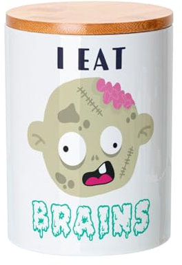 Keramiktopf mit Deckel Bambus - I eat Brains Zombie Halloween Angst Horror - 739 ml - Topf