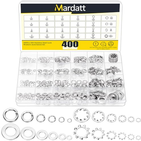 Mardatt Juego de 400 arandelas de bloqueo de acero inoxidable 304, arandelas internas de bloqueo de estrella de dientes externos (métricas)