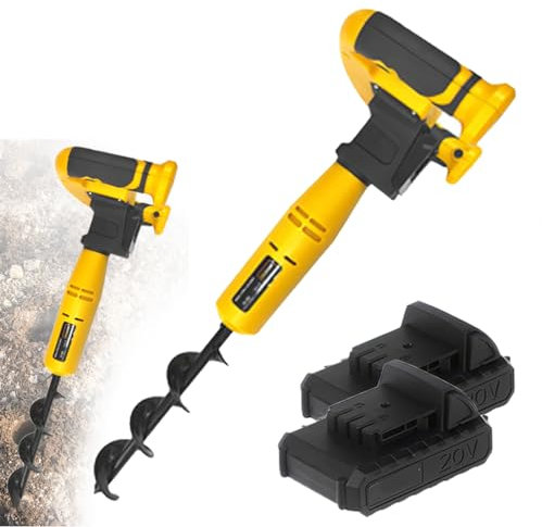Cordless Fence Post Auger, Cordless Electric Hole Digging Machine, Auger Post Hole Digger for Gardening, 30x8cm Garden Extend Spiral Auger Drill Bit, Garden Power Auger, 2 x 2AH
