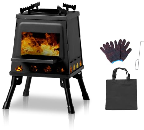 Outopee Portable & Folding Camping Wood Stove, Alloy Steel | Tent Wood Burning Backpacking Stove, For Outdoor Survival Emergency, Picnic, Cooking, Hiking, Outside BBQ