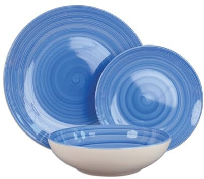 Ma Maison Servizio da Tavola Set 18 Pezzi per 6 Persone - Piatti in Ceramica: 6 Piani, 6 da Dessert Frutta, 6 Fondi - Stoviglie Colorate di Azzurro