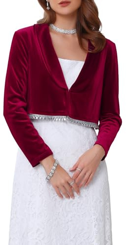 WOMLAYOUT Donna Coprispalle in Velluto con Maniche Lunghe e Finitur da Sposa Elegante da Cocktail Bolero per Festa di Halloween Borgogna S