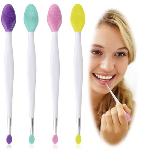 4-teiliges doppelseitiges Lippenpeeling-Pinsel-Set, sanftes Lippenpeeling und Masken-Applikator, wiederverwendbares Silikon-Werkzeug für glatte Pflege und Porenreinigung, passend für Männer und Frauen