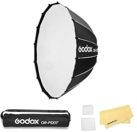 Godox QR-P120T 120cm/47.2 Pouces Softbox Parabolique à Dégagement Rapide,Monture Bowen avec Diffuseur Intérieur et Frontal,Convient pour Les Prises de Vue sur Site et dans Les Petits Espaces