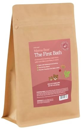 SPRIGS Mama Bear The First Bath, 8 Oz | Natural Herbal Postpartum Recovery Soak | Reusable Bathtub Bag with Sea Salt & Soothing Herbs like Uva Ursi & Goldenseal | For Postnatal Bathing & Perineal Care