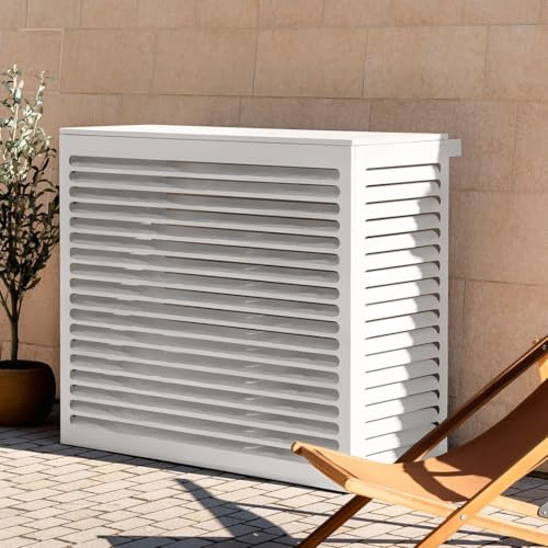 Copertura per climatizzatore e pompa di calore, XL - 126 × 56 × 113 cm, protegge dalle intemperie, dallo sporco e dagli urti, garantisce un’eccellente circolazione dell’aria, Bianco