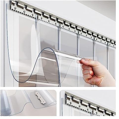 Tenda a doghe verticali in PVC trasparente impermeabile, tenda per porta in plastica personalizzabile per patio, garage, box auto, 195 x 210 cm, ideale per interni ed esterni