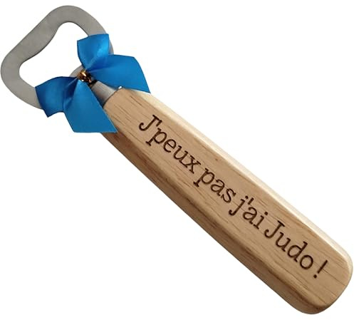 Décapsuleur en Bois Gravé et Personnalisé sur le Thème du Judo - Accessoire Judoka Humoristique, Cadeau Original Homme et Femme, Noël, Anniversaire, Cadeau Judo