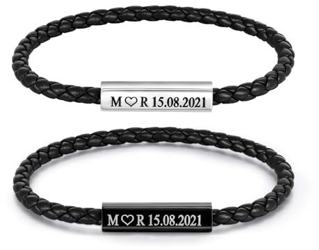 Personalisierte Pärchenarmband Partner Armbänder mit Gravur - Lerderarmband mit Magnetisch Verschluss Partnerarmband für Paare Mann Frau Geschenke für Valentinstag Weihnachten Geburtstag Jahrestag