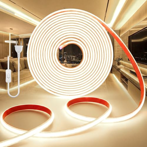 BRIMETI Striscia LED 220V COB 2M Bianco Naturale 4000K Esterno Impermeabile IP65 320LEDs/M Flessibile Luci LED Luminosa Tagliabile Strisce con Alimentatore per Interno Giardino Cucina Decorazione