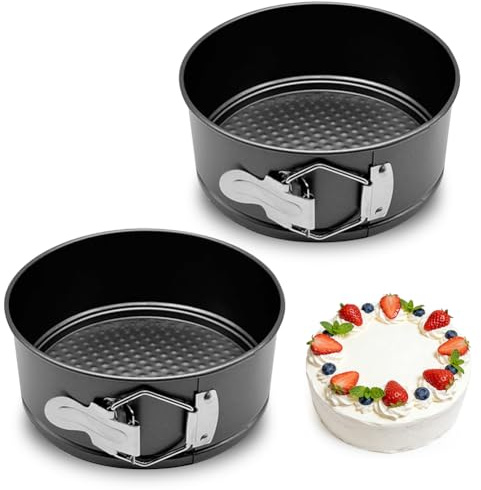 LUPATDY 2 Stück Springform Rund Ø16CM Kuchenform, Backform mit Antihaftbeschichtung, Kuchenform mit Flachboden, Kleine Kuchenbackformen mit Flachboden, Tortenform Tarteform für Kuchen Backen, Schwarz