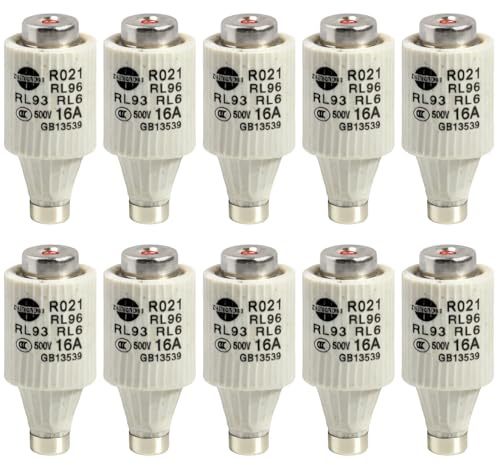 10 Stück DII 16A E27 Sicherung Schmelzsicherung Keramik R021 500V Sicherungseinsätze Spiral-Diazed Sicherungen gG 50KA Diazed Strom Sicherung für Kabel und Leitungsschutz
