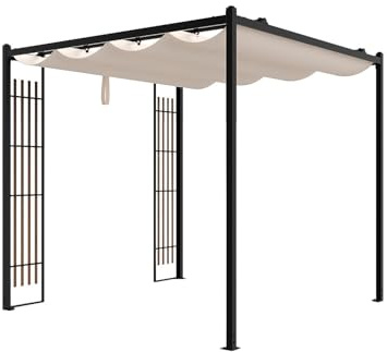 Vente-unique-PÈrgola autoportante Modular de Acero con Techo RETR·ctil y Enrejado - 5,3 m≤ - Negro - Mazara