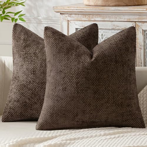 MIULEE Kuddfodral 40x40 2-pack Chenille mörkbruna kuddfodral Sofakuddar Mjuka dekorativa kuddar Kuddfodral med elegant design Sofakuddar Dekorativa kuddar för säng, soffa och vardagsrum