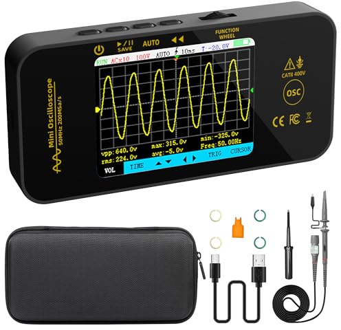 BSIDE OT5 Handheld Digital Oszilloskop Klein Mini 50MHz Bandbreite 200MSa/s Abtastung Tragbares Oszilloskop Wiederaufladbar Ultraflach mit 3.2 Zoll Full View Farb-LCD für KFZ Audio Elektronik