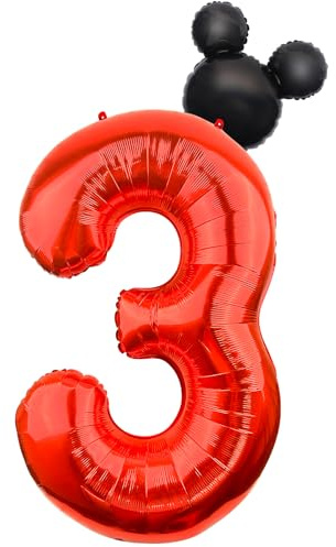 Morofme Luftballon 3 Jahre 40 Inch, Kleine Maus Thema Folienballon 3, Rote Schwarz Helium Ballons Zahlen, Aufblasbar Luftballons zahlen für Mädchen Junge Geburtstagsdeko 3 Jahr Jubiläum Partydeko