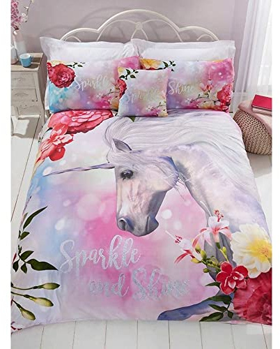 Kids Unicorn Bedding Set - Sparkly Unicorn Children's Duvet Cover Set Single size, Pink