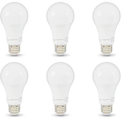 Amazon Basics A19 LED Light Bulbs, 100W Equivalent, 15W Energy Efficient, E26 Standard Base, Soft White 2700K, Non-Dimmable, 10,000 Hour Lifetime, 6-Pack