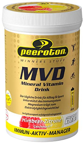 Peeroton MVD Mineral Vitamin Drink - Himbeer-Zitrone, Elektrolyt Pulver mit den 5 wesentlichen Elektrolyten plus Zink, Magnesium und Vitamin C - regelmäßig einnehmen und das Immunsystem stärken, 300g