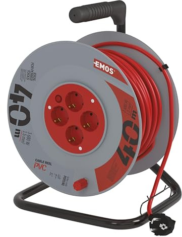 EMOS - Kabeltrommel 40m - 4 Schuko-Steckdosen - 230 V, 16 A, 3680 W - hochwertige PVC-Isolierung - H05VV-F3G 1,5 mm2 - Überhitzungsschutz - IP20 für Innen