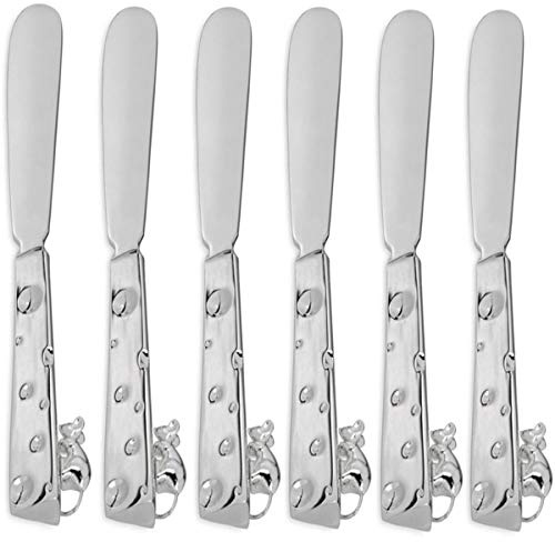 SILBERKANNE Buttermesser Set 6-teilig Versilbert – Maus & Käse Design – 14,5 cm – Streichmesser aus Versilbertem Edelstahl – Edel, Silber