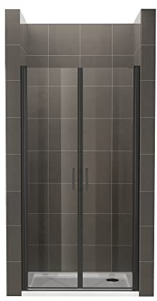 Duschtür STELLA 76x180 cm Nischentür Verstellbereich von 76-79 cm, Höhe: 180 cm, Dusche aus 6 mm Klarglas ESG Sicherheitsglas mit Nano und schwarze Aluminiumprofile - Alle Größen BC