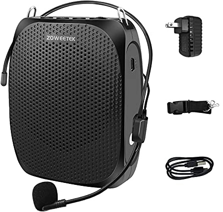 Zoweetek Amplificador de voz portátil con micrófono y cintura con cable, compatible con formato MP3 de audio para profesores, cantos, entrenadores, presentación, guía turística, personas mayores