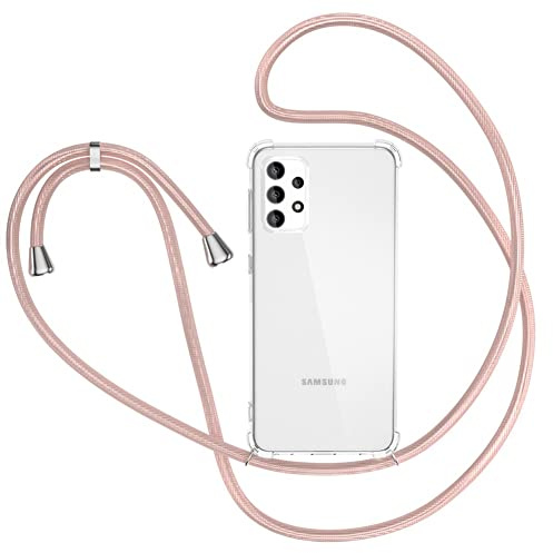 Handykette für Samsung Galaxy A53 Hülle mit Band, Transparent Handyhülle für Samsung A53 5G Schutzhülle Stossfest - Schnur mit Case zum Umhängen in Roségold