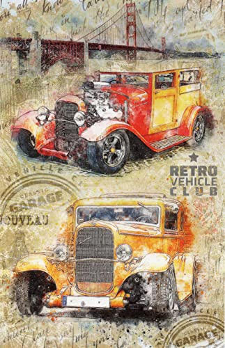 Zita´s Creative Rispapper A4 – retro fordon klubb. Motivhalmsilke, halmsidenpapper, decoupage papper
