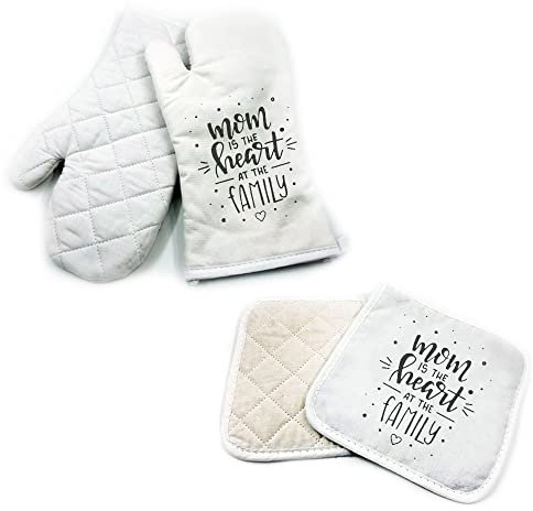 Set da Cucina Guanto da Forno e Presina Festa della Mamma Personalizzato Idea Regalo Speciale Compleanno Natale per la Mamma Cucina Amore Famiglia Mamma è il cuore della famiglia Heart Love Family