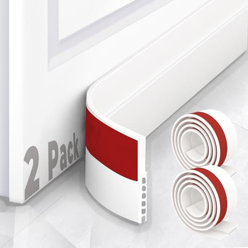 2 Pack Door Draft Stopper,Draught Excluder,Self Adhesive Rubber Under Door Seal Strip,Soundproof Weather Stripping,Cold Air & Noise Blocker,White,1.8 W x 39 L