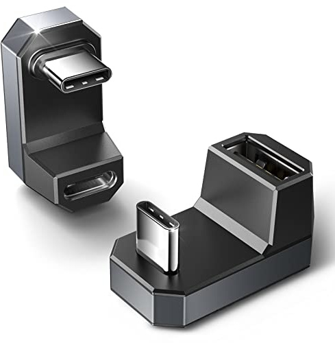 Adaptateur USB C 180 degrés (2 pièces), JSAUX Type C mâle vers USB C Femelle 4.0/PD 100W et Type C mâle vers USB A Femelle Adaptateur, pour Steam Deck, Switch, MacBook, Tablette, téléphone