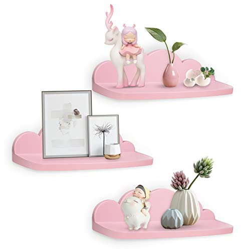 Pyjacos Plastik Wandregal Schweberegal 3er Set wall Shelf hängend kreativ für Schlafzimmer Wohnzimmer Küche und Flur Wolken wandbrett Kleine Größe，45cm，Plastik，rosa-L