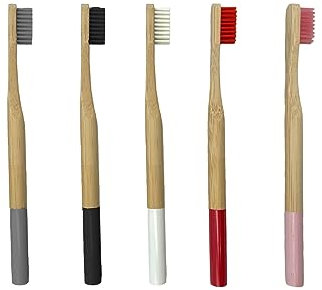 100% Natural Bamboo Toothbrushes - Premium & Classic Range, Soft Bristles, Biodegradable, Oral Care, Dental Hygiene, Fresh Breath, Healthy Teeth & Gums, Home, Hotels, Travel, Camping, Family Pack of 5