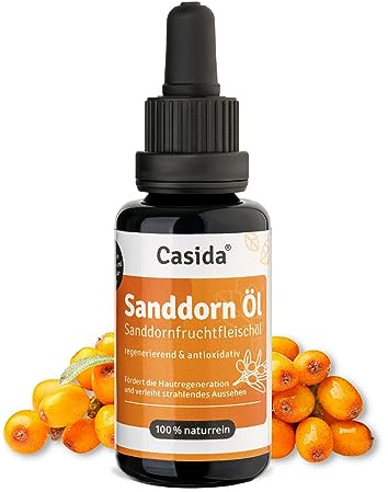 Casida Sanddornöl - Sanddornfruchtfleischöl naturrein - Hautpflege Öl für intensive Pflege und Regeneration - Aus der Apotheke - 30 ml