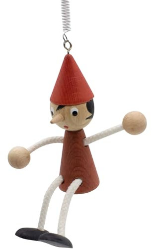 GICO Pinocchio - Figurine oscillante en bois lasuré avec plume - Longueur 20 cm + 18 cm - Plume - Fabriquée en Italie - 9006