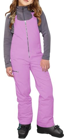 Haloumoning Kids Snow Bibs Girls Ski Pants Waterproof Insulated Snowboard Overalls Snowsuit 5-14 Years Purple
