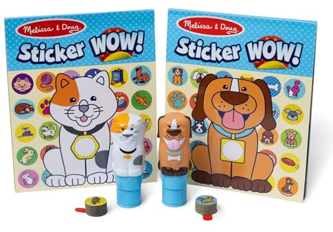 Melissa & Doug klistermärke WOW husdjur (hund och katt) värdepaket konst och hantverk samlarobjekt – 2 aktivitetskuddar, 2 klistermärkestämplar, 2 bonus klistermärkestapar